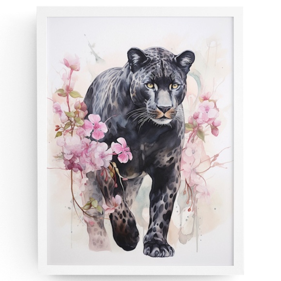Watercolor Black Jaguar Wall Art Print Unframed - Majestic Jungle Elegance - Picture 1 of 6
